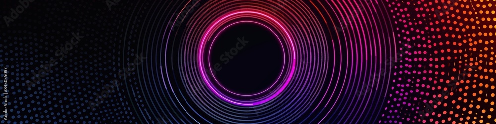 Canvas Prints an abstract technology circle with computer code in vibrant purple and blue on a black background.
