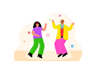 Couple dancing on the floor dance. 80's vector illustration