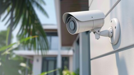 A sleek security camera installed on a residential wall, enhancing home security