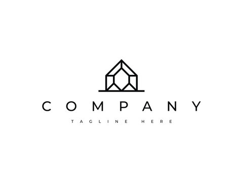 creative minimal house with diamond gemstone logo design