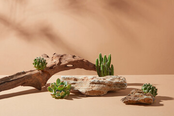 Creative template for advertising pics with summer nature style, the blank pedestal of stone...