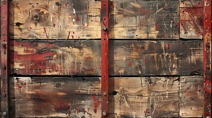 The image is of a wooden plank painted red and black.
