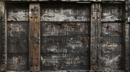 The image is of a wooden wall with black paint peeling off.
