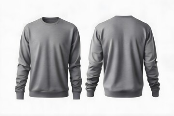 Set of gray front and back view tee sweatshirt sweater long sleeve on transparent background cutout