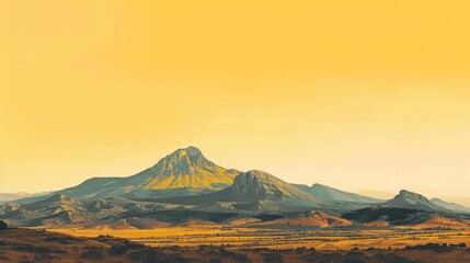Mountain with a yellow sky