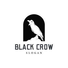 Black crow logo silhouette design with simple retro vintage black concept template illustration
