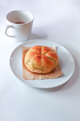 cheese bun, cream cheese garlic bread or Korean cream cheese garlic bun or cream cheese garlic bun and hot chocolate