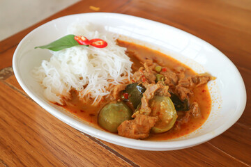 beef Red curry or red curry with beef, beef curry and vermicelli