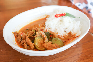 beef Red curry or red curry with beef, beef curry and vermicelli
