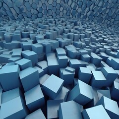 Abstract blue extruded voronoi blocks background. Minimal light clean corporate wall. 3D geometric surface illustration. Polygonal elements displacement  Generative AI 