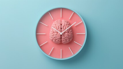 Brain Clock Concept on Blue Background