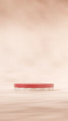 red cylinder terrazzo textured podium in portrait curved cream wall , 3d rendering scene mockup
