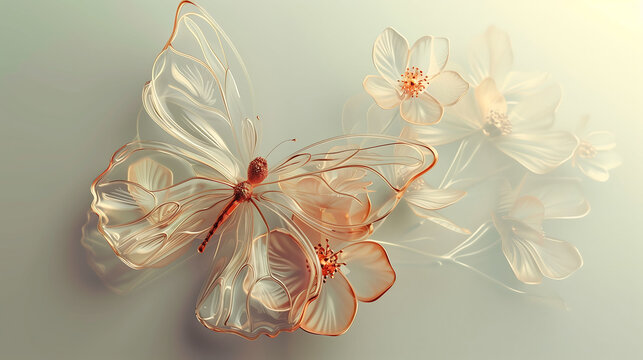 Elegant butterfly beautiful beigel bright color background.