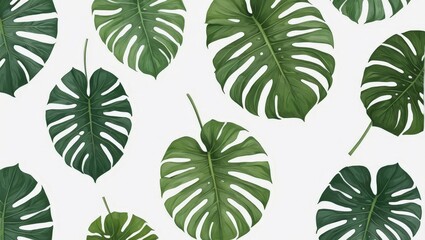 Fototapeta premium Tropical Monstera Leaves on White Background.