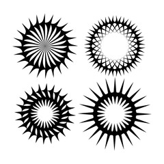 Graphic geometric mandala, motif circular round. Design element illustration spiral for ornament with concentric shape. Swirl radial pattern art. Abstract, rotating, razor wire. Icon set