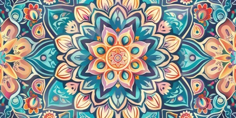 Fototapeta premium Intricate Mandala Design with Soft Color Palette: Exquisite 4K Wallpaper Featuring Cultural Patterns and Paper Texture