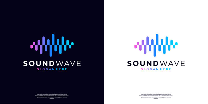 Abstract gradient blue equalizer logo template, Sound wave icon element, Technology symbol logo concept, Audio player music symbol.