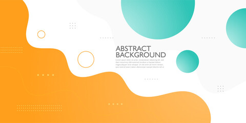 Simple green and orange geometric business banner design. Creative banner design with wave shapes and lines on white background for template. Simple horizontal banner. Eps10 vector
