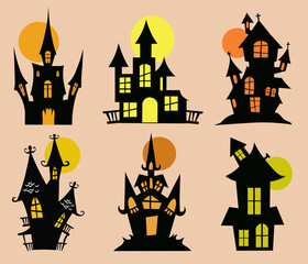 A set of houses for Halloween like from a horror movie.