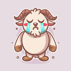 kawaii goat animal mascot with cry expression isolated cartoon in flat style design
