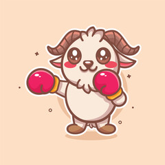 cute goat animal character mascot playing boxing sport isolated cartoon