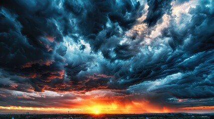 Dramatic cloudy sky during sunset