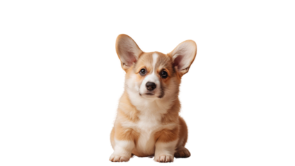 Adorable corgi dog puppy sitting, isolated on transparent background