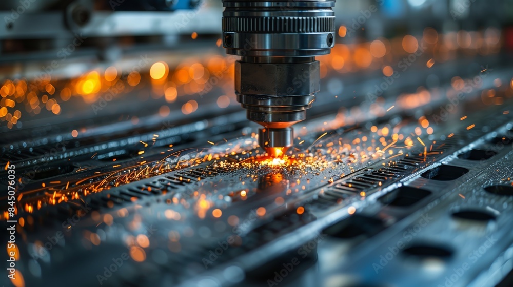 Aufkleber cnc cutting machine in metalworking process. cnc cutting machine in action, cutting through metal wi