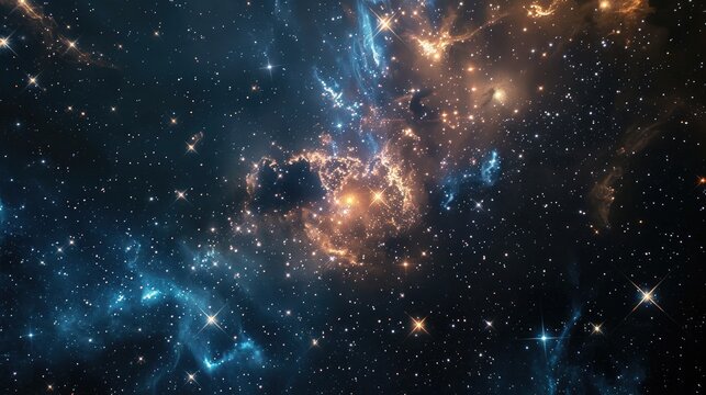 Colorful cosmic nebula veiled in space dust, a celestial spectacle. Fantastic space nebula with glowing cosmic clouds on black background. Universe, stars and galaxies clusters of fantastic worlds