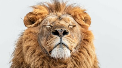 Adult male lion with closed eyes Panthera leo on a white background