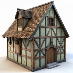 3D Render of a Tudor Barn, on isolated white background, Generative AI