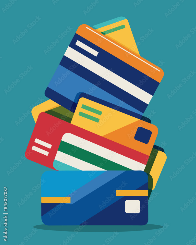 Poster multiple credit cards stacked on top of each other creating a sense of overwhelming pressure and anx