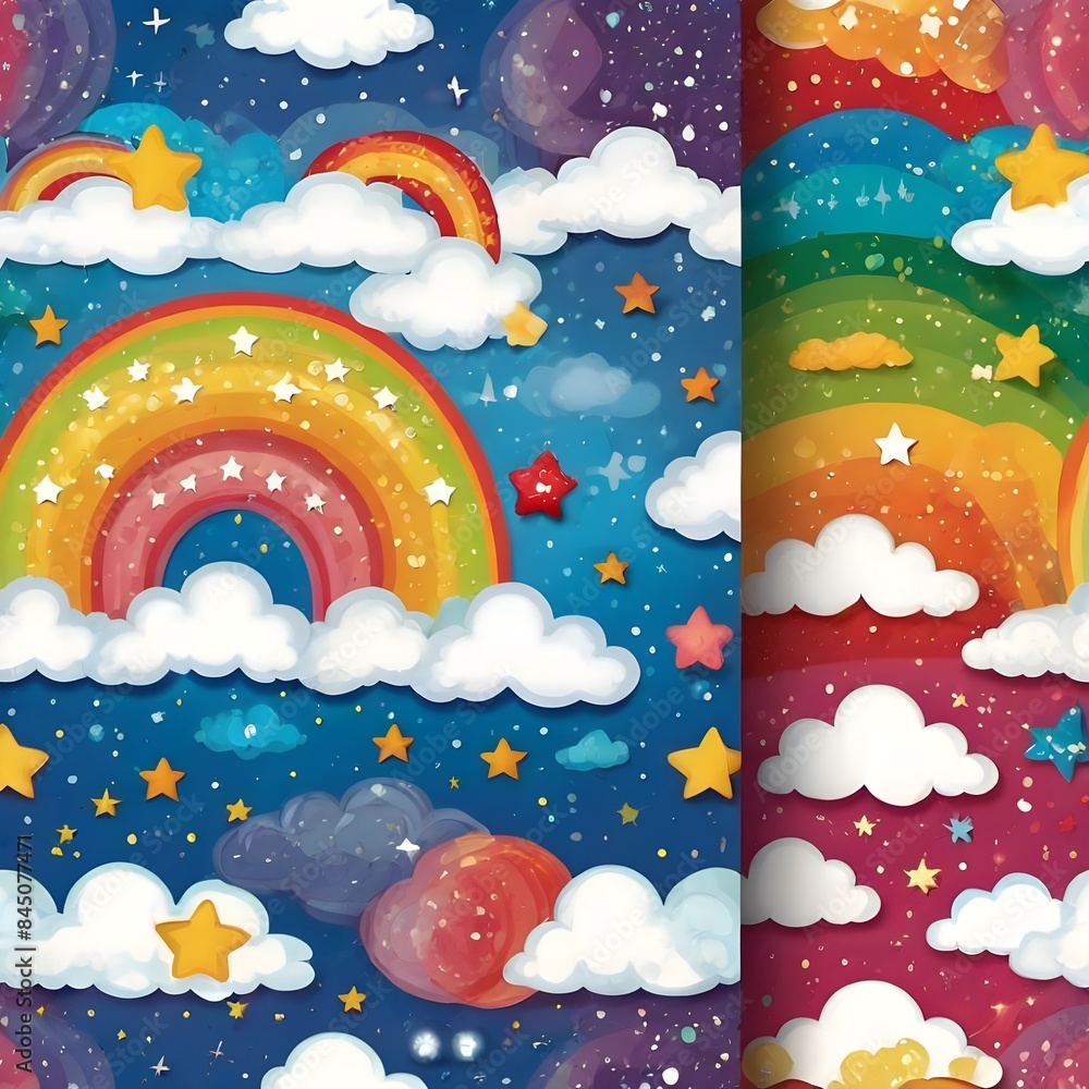 Poster set of cute seamless pattern for baby. rainbow, circle, cloud, stars pattern collection generative a