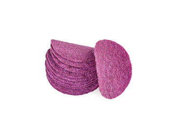 Purple sweet potato chips, sweet potato chips with salt on a white background with clipping path.