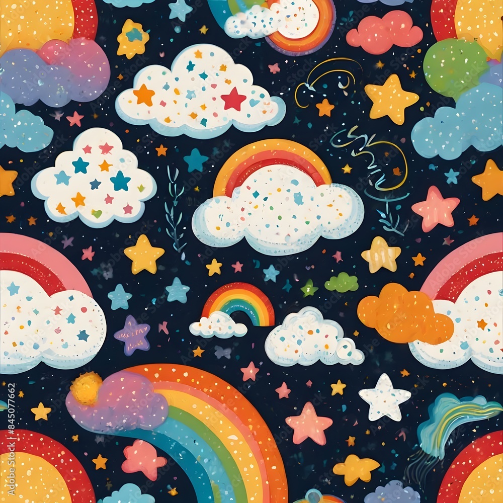 Poster set of cute seamless pattern for baby. rainbow, circle, cloud, stars pattern collection generative a
