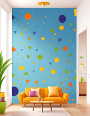 an abstract wallpaper design featuring a harmonious blend of geometric shapes with soft gradients and vibrant colors, suitable for modern interior decor
