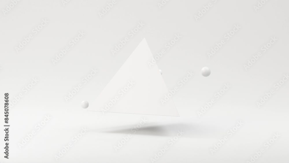 Poster Abstract animation of white triangle geometric, 3d loop animation render.