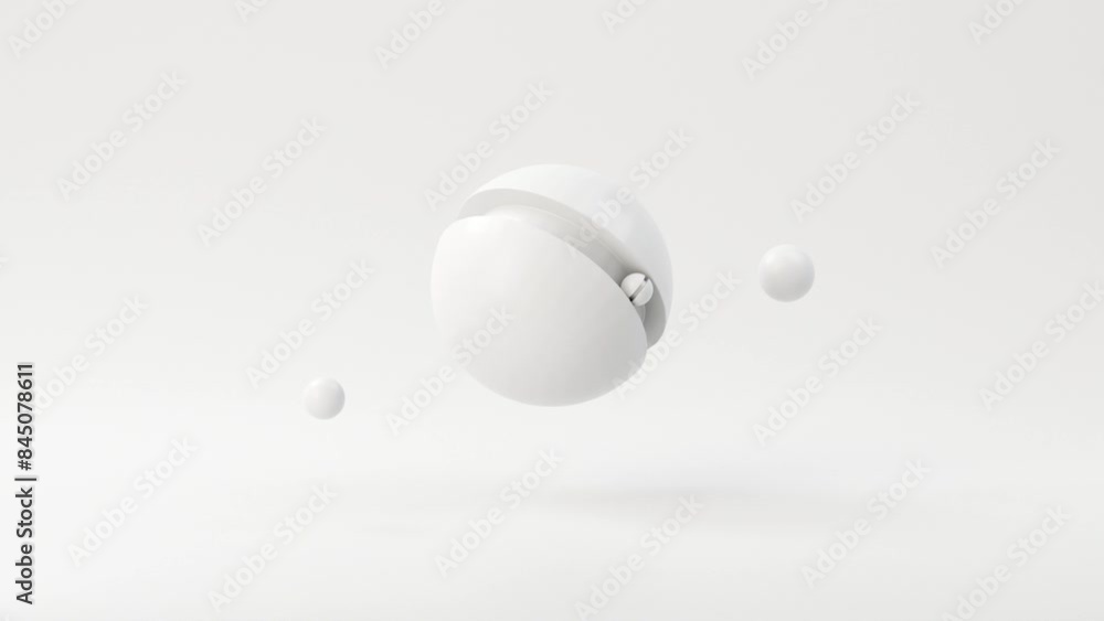 Aufkleber Abstract animation of white geometric, 3d loop animation render.