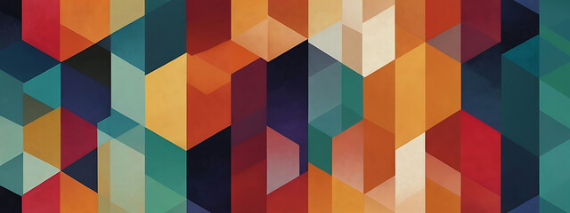 an abstract wallpaper design featuring a harmonious blend of geometric shapes with soft gradients and vibrant colors, suitable for modern interior decor
