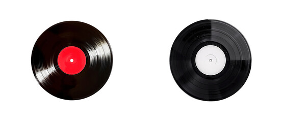 Two old vinyl records collections isolated on transparent background