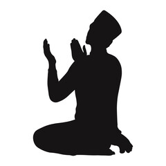 Muslim Praying Silhouette Isolated on White Background.