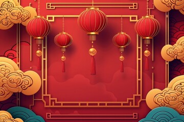 A red and blue background with a red circle in the middle. Chinese new year concept