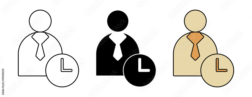 Poster discipline icon set. person and clock symbol. simple design isolated on white background