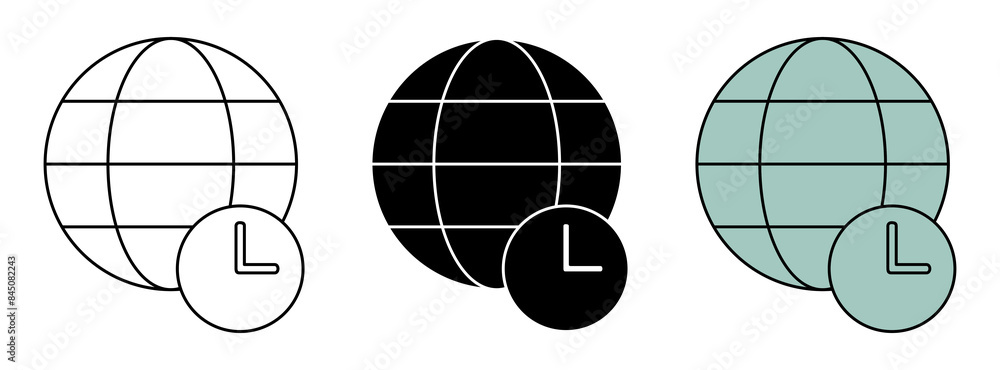 Poster time zone icon set. earth and clock symbols. simple design isolated on white background