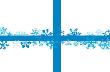 Croix bleue avec des flocons de neige sur fond blanc, idéal pour des cartes de vœux, invitations aux fêtes de fin d'année, et décorations saisonnières, évoquant la fraîcheur et la magie de l'hiver