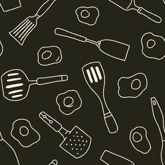 Outline Spatula Egg Cook Seamless Pattern Vector illustration Design