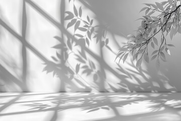 White Wall With Leaves Shadows From A Window