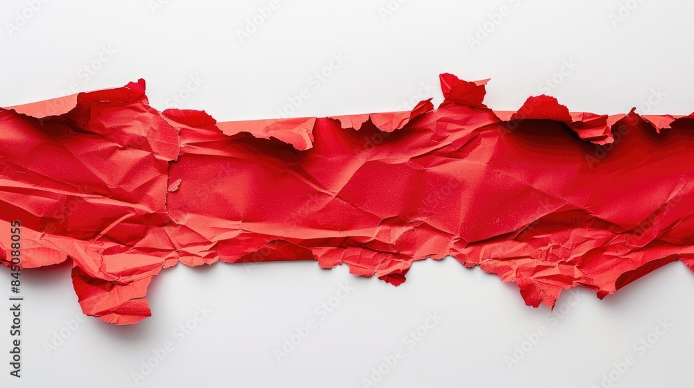 Poster torn red paper on white backdrop with space for text