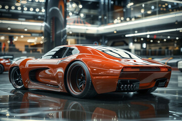 Obraz premium Sleek Futuristic Sports Car in Modern Showroom
