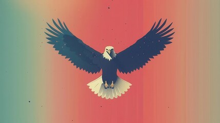 Create a minimal geometric illustration of an eagle with a wingspan of 10 feet. The color scheme should be patriotic.